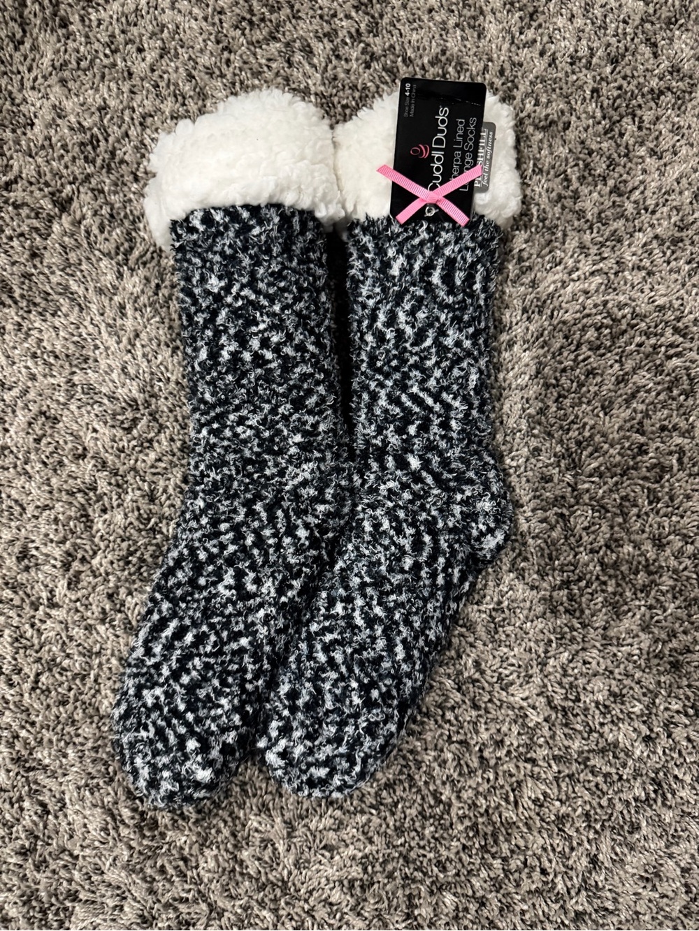 Cuddl Duds Women's Black & White Plush-Lined Cozy Slipper Socks